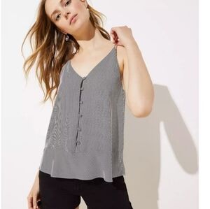LOFT Spaghetti Strap Tank Top Blouse Thin Black & White Stripes